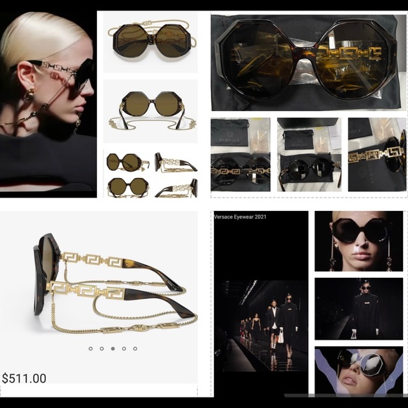 VERSACE RUNWAY HAVANA FRAMES WITH GOLD- TONE DETACHABLE CHAIN SUNGLASSES - Picture 3 of 16
